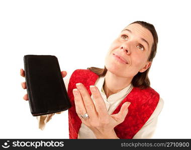 Funny female pastor praying to God