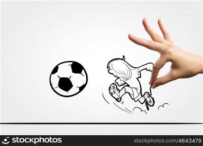 Funny footballer. Funny caricature of football player on white background