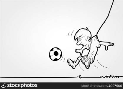 Funny footballer. Funny caricature of football player on white background