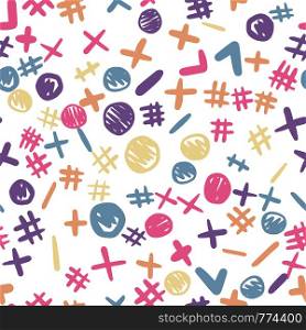 Funny freehand shapes seamless pattern. Colored backdrop. Cute wallpaper. Simple design for fabric, textile print, wrapping. Vector illustration. Funny freehand shapes seamless pattern. Colored backdrop.