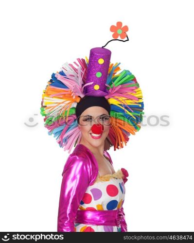 Funny girl clown isolated on white background