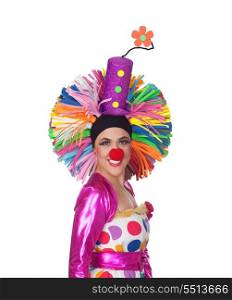 Funny girl clown isolated on white background