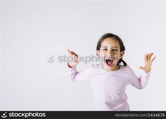 funny girl jumping screaming
