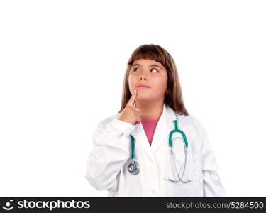 Funny girl with doctor uniform isolated on a white background
