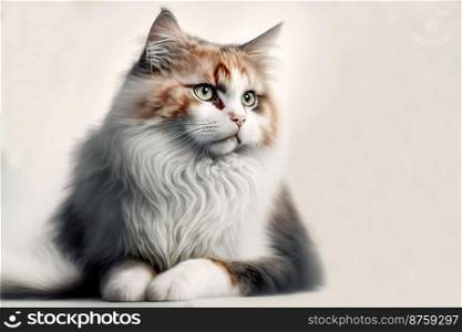 Funny grumpy cat in studio on white background. close up photo of family pet