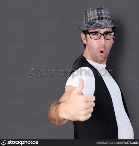 Funny guy showing thumb up