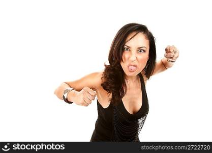 Funny Hispanic Woman Throwing a Punch