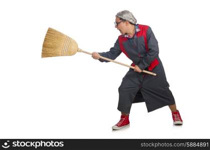 Funny janitor isolated on white