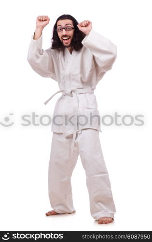 Funny karate fighter isolated on the white