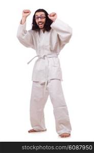 Funny karate fighter isolated on the white