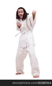 Funny karate fighter isolated on the white
