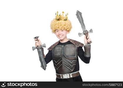 Funny king with sword isolated on white