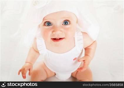 funny little child in white hat