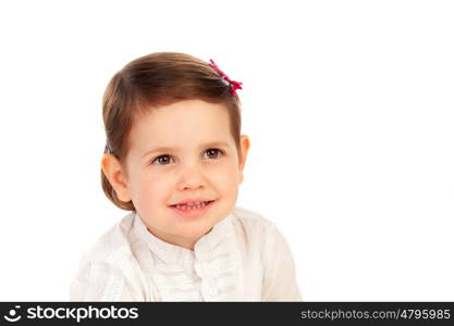 Funny little girl isolated on a white background