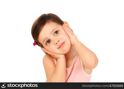 Funny little girl isolated on a white background