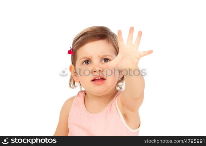 Funny little girl isolated on a white background