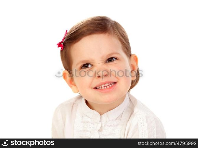 Funny little girl isolated on a white background