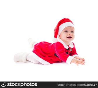 Funny little santa girl isolated on white