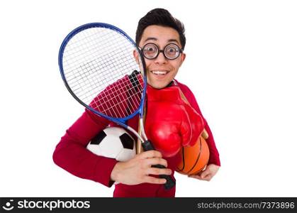 Funny man in sports concept on white