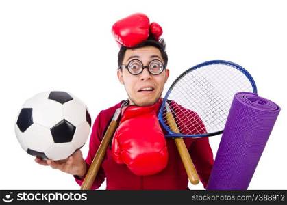 Funny man in sports concept on white
