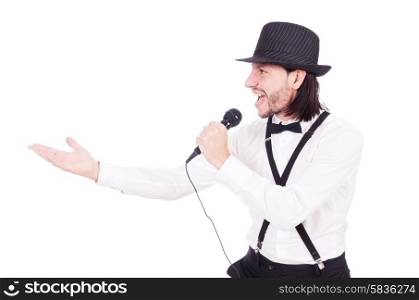 Funny man singing isolated on the white
