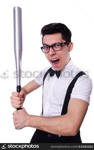 Funny man with baseball bat