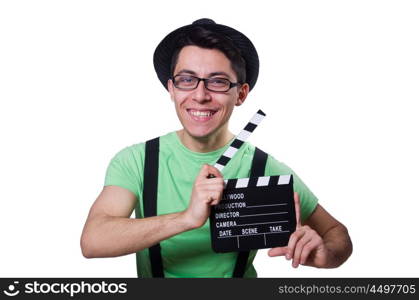 Funny man with movie board