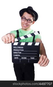 Funny man with movie board