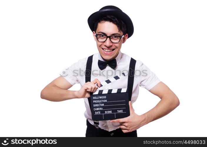 Funny man with movie board