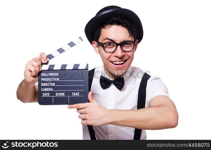 Funny man with movie board