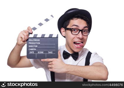 Funny man with movie board