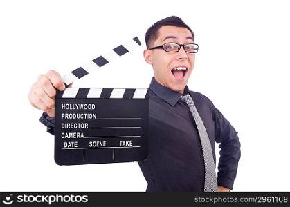 Funny man with movie clapper