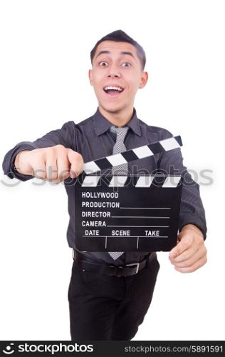 Funny man with movie clapper