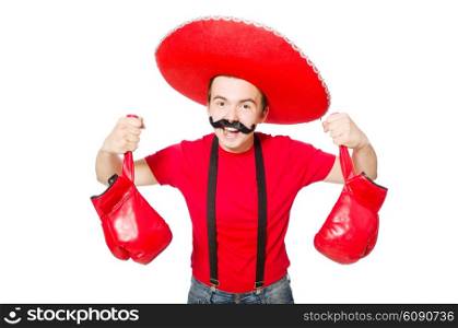 Funny mexican with boxer gloves isolated on the white