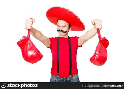 Funny mexican with boxer gloves isolated on the white