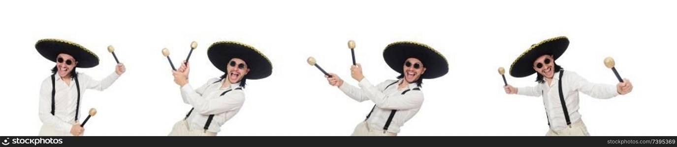 Funny mexican with maracas isolated on white