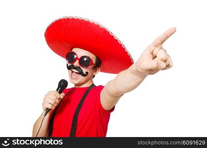 Funny mexican with mic isolated on the white