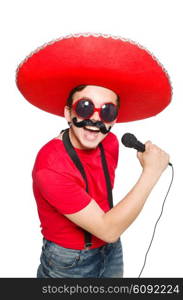 Funny mexican with mic isolated on the white