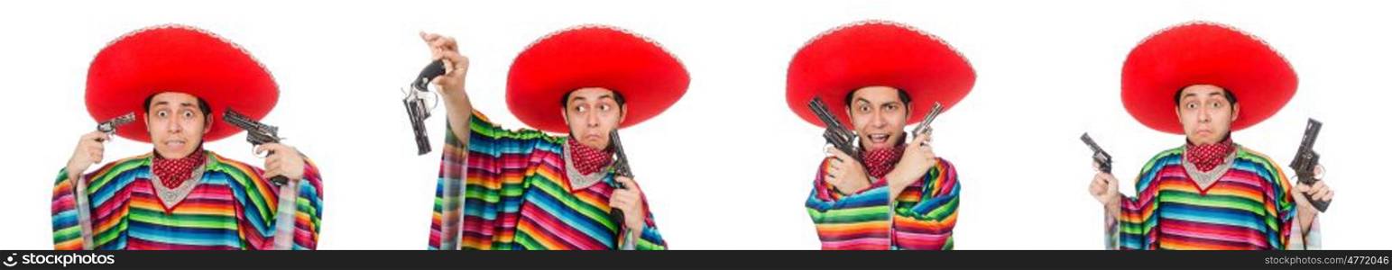 Funny mexican with weapon isolated on white