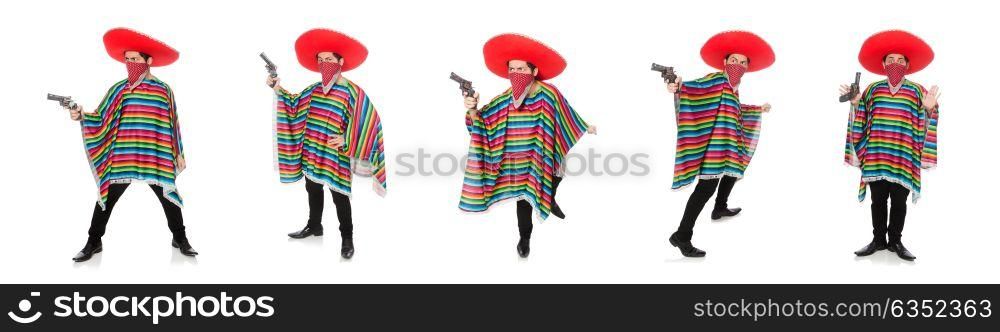 Funny mexican with weapon isolated on white