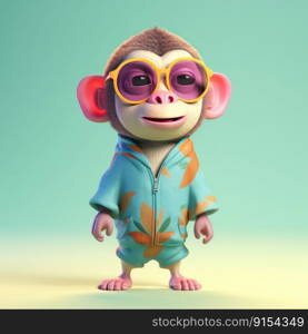 Funny monkey wearing sunglasses on a colorful background by generative AI