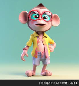 Funny monkey wearing sunglasses on a colorful background by generative AI