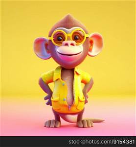 Funny monkey wearing sunglasses on a colorful background by generative AI