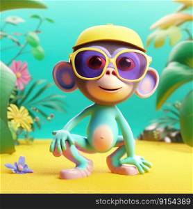 Funny monkey wearing sunglasses on a colorful background by generative AI