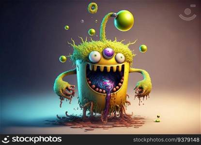 Funny monster character. Crazy cute creature with weird eyes. Generated AI