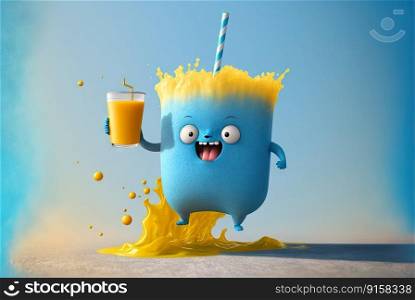 Funny monster juice. Cute glass of juice character with splashing fresh beverage. Generated AI. Funny monster juice. Cute glass of juice character with splashing fresh beverage. Generated AI.