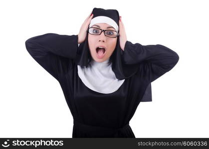 Funny nun isolated on the white