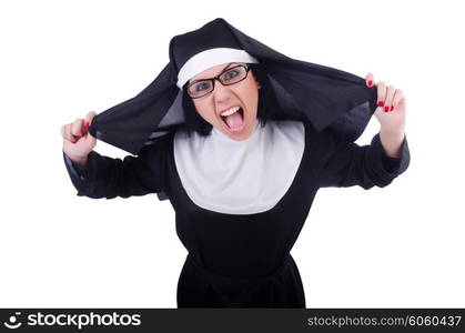 Funny nun isolated on the white