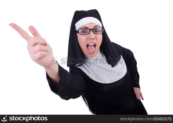 Funny nun isolated on the white