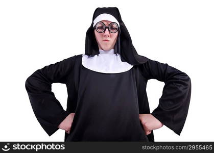 Funny nun isolated on the white background